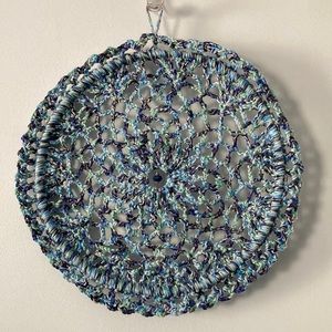 Boho dream catcher with blue variegated yarn and decorative bead